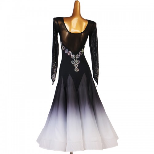 Black with white gradient colored competition diamond ballroom dance dresses for women girls stage performance waltz tango foxtrot smooth dance gown for lady 
